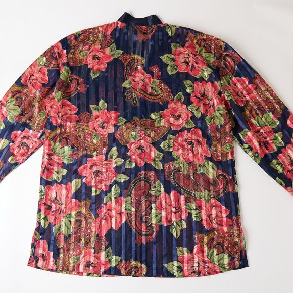 Vtg Victoria’s Secret Gold Label Night Shirt Sz S 90s Navy Paisley Floral Button - Picture 2 of 10